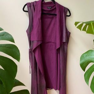 Purple Sleeveless Faux Suade Duster